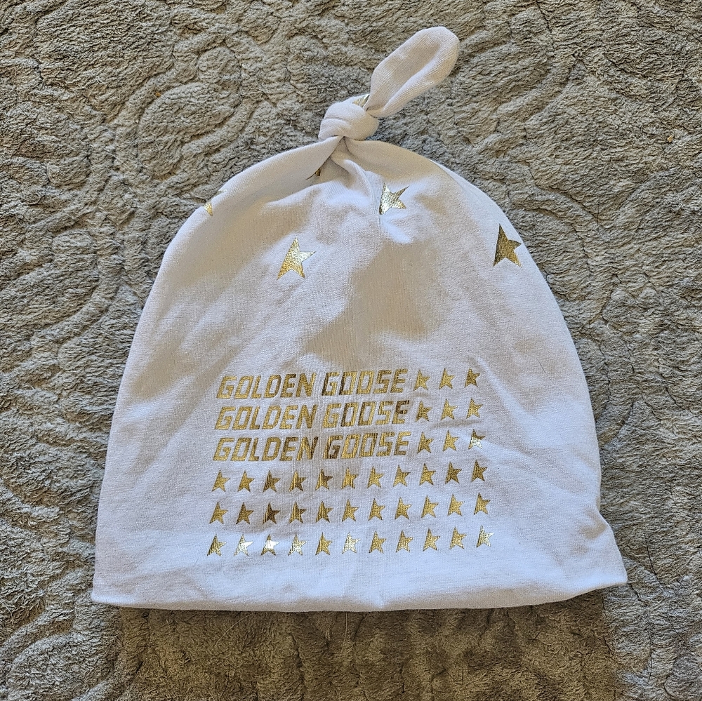 Golden Goose White and Gold Kids Baby Beanie Hat